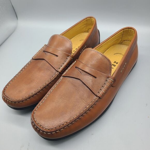 Zelli Monza mens tan brown Italian Calfskin Driver Penny Loafers Italy sz 11.5 main image 12